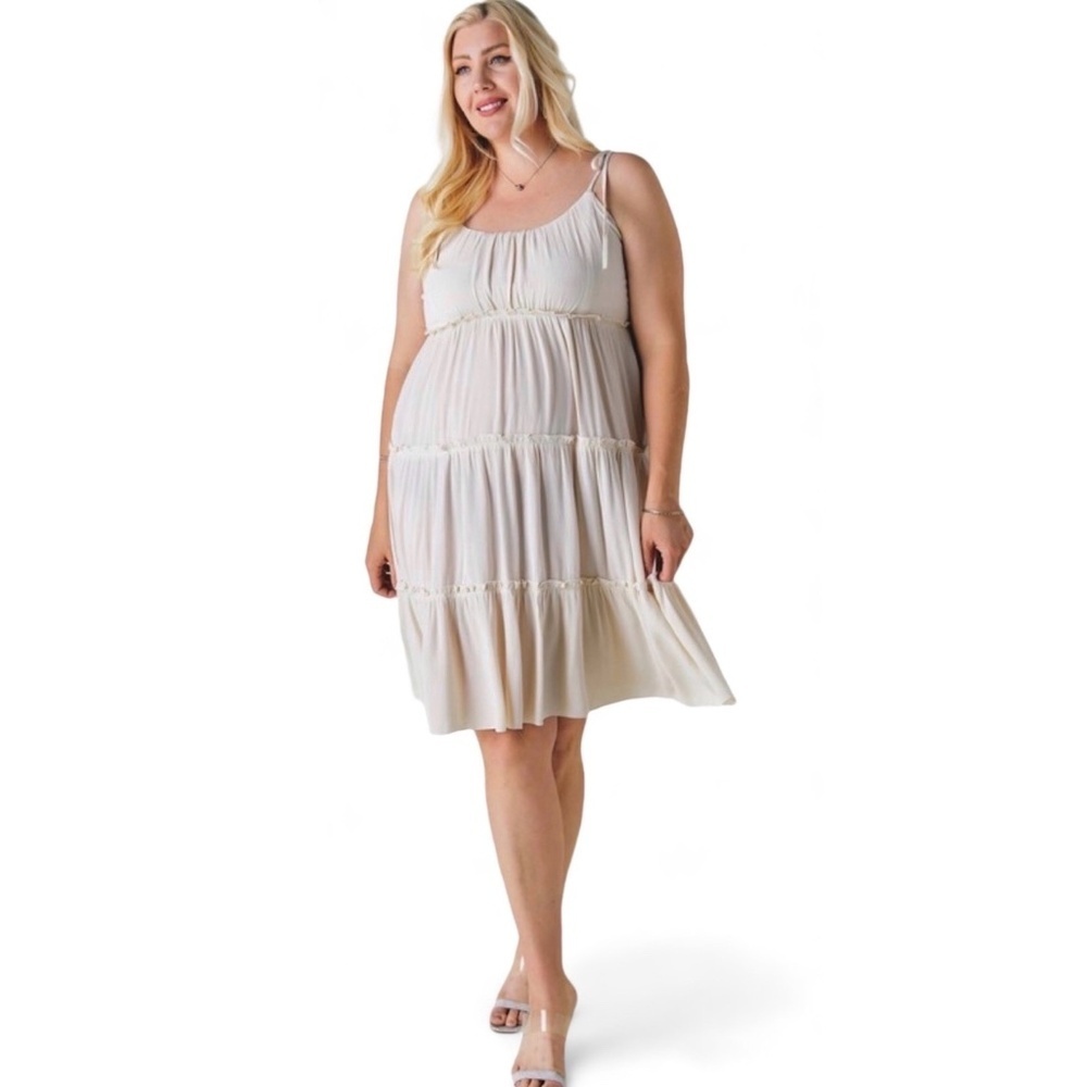 Davi & Dani Beige Ruffled Tiered Mini Dress - Picture 6 of 11
